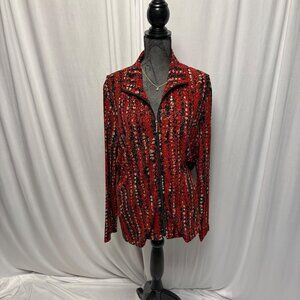Laura Ashley Full Zip Jacket Womens Size XL Red Black Stretch Long Sleeve Vtg